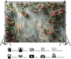 7x5ft Vinyl Old Floral Wall Photography Background Retro Texture Wall Grain Pink Rose Fairytale Birthday, alternate view 6