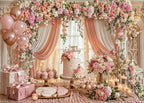 7X5ft Wedding Backdrop Floral Arch Peach Pink Roses Drapes Window Lights Background Romantic Bridal Shower, alternate view 3
