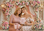 7X5ft Wedding Backdrop Floral Arch Peach Pink Roses Drapes Window Lights Background Romantic Bridal Shower, alternate view 4