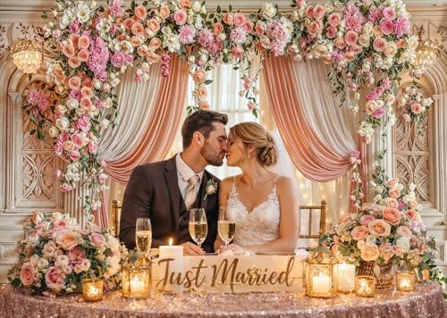7X5ft Wedding Backdrop Floral Arch Peach Pink Roses Drapes Window Lights Background Romantic Bridal Shower, alternate view 5