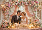 7X5ft Wedding Backdrop Floral Arch Peach Pink Roses Drapes Window Lights Background Romantic Bridal Shower, alternate view 5