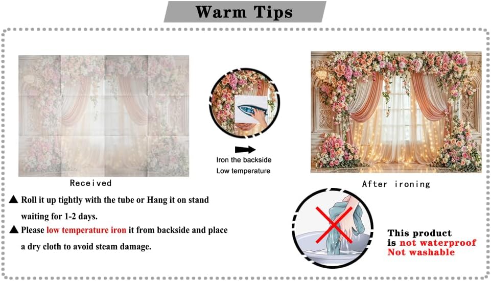 7X5ft Wedding Backdrop Floral Arch Peach Pink Roses Drapes Window Lights Background Romantic Bridal Shower, alternate view 7
