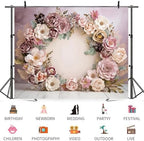 7x5ft Wedding Backdrop Purple Pink Floral Theme Photography Background White Flower Garland Green Leaves Bridal, alternate