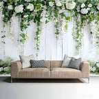 7x5ft Wedding Backdrop White Flowers Green Vines Rustic Wood Wall Photography Background Bridal Shower Birthday, alternate