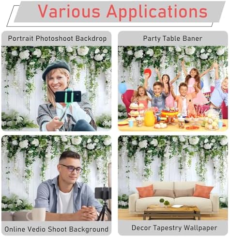 7x5ft Wedding Backdrop White Flowers Green Vines Rustic Wood Wall Photography Background Bridal Shower Birthday, alternate