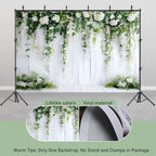 7x5ft Wedding Backdrop White Flowers Green Vines Rustic Wood Wall Photography Background Bridal Shower Birthday, alternate