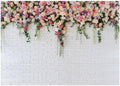 7X5FT White Brick with Flowers Backdrop Occasions Mother's Day Wedding Bridal Shower Birthday Party Banner