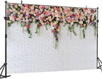 7X5FT White Brick with Flowers Backdrop Occasions Mother's Day Wedding Bridal Shower Birthday Party Banner, alternate view 2