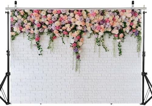 7X5FT White Brick with Flowers Backdrop Occasions Mother's Day Wedding Bridal Shower Birthday Party Banner, alternate view 3