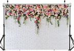 7X5FT White Brick with Flowers Backdrop Occasions Mother's Day Wedding Bridal Shower Birthday Party Banner, alternate view 3