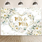 7x5ft White Floral Mr and Mrs Floral Bridal Shower Backdrop in 7x5ft in White