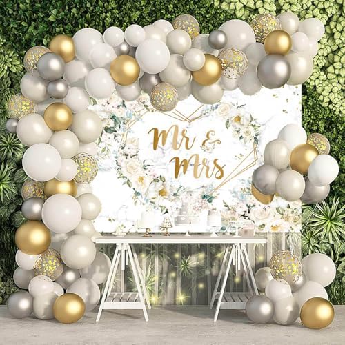 7x5ft White Floral Mr and Mrs Floral Bridal Shower Backdrop in 7x5ft in White, alternate view 2