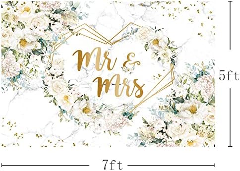 7x5ft White Floral Mr and Mrs Floral Bridal Shower Backdrop in 7x5ft in White, alternate view 3