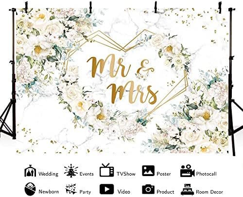 7x5ft White Floral Mr and Mrs Floral Bridal Shower Backdrop in 7x5ft in White, alternate view 4