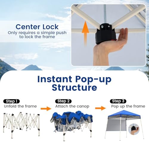 7x7 FT Pop Up Canopy with Center Lock & Sidewall, Blue in 7x7 FT in Blue, alternate view 3