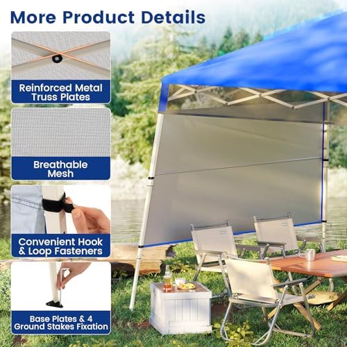 7x7 FT Pop Up Canopy with Center Lock & Sidewall, Blue in 7x7 FT in Blue, alternate view 4