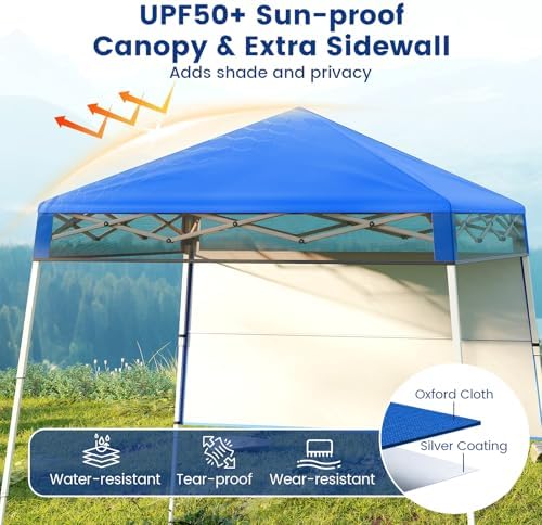 7x7 FT Pop Up Canopy with Center Lock & Sidewall, Blue in 7x7 FT in Blue, alternate view 5