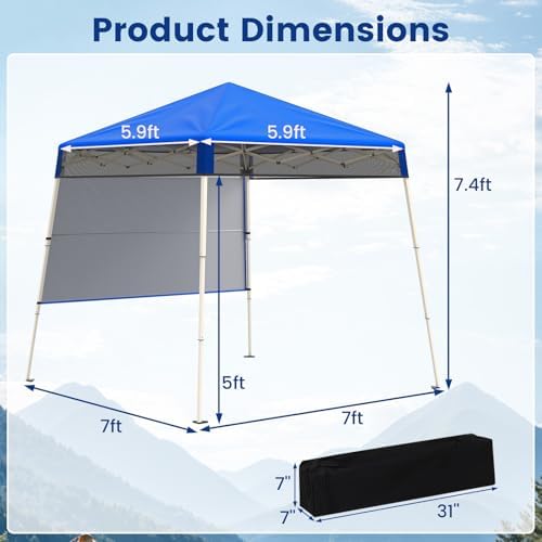 7x7 FT Pop Up Canopy with Center Lock & Sidewall, Blue in 7x7 FT in Blue, alternate view 6