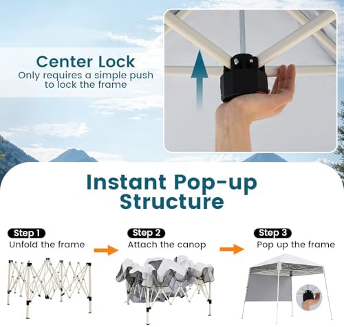 7x7 FT Pop Up Canopy with Center Lock & Sidewall, White in 7x7 FT in White, alternate view 3