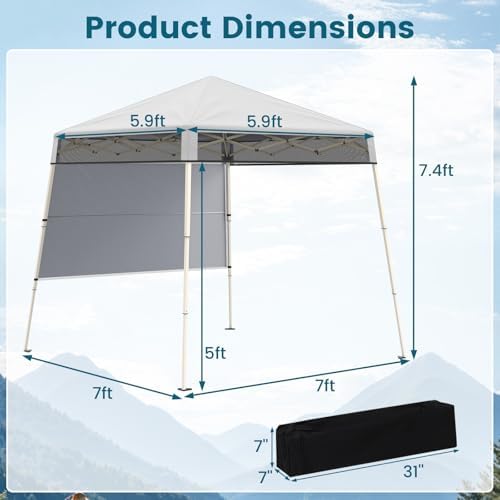 7x7 FT Pop Up Canopy with Center Lock & Sidewall, White in 7x7 FT in White, alternate view 6