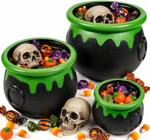 8" - 15" Black Plastic Cauldrons with Green Ooze Rim - 3 Pc.