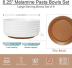 8.25" Melamine Deep Plates Set of 6-28oz Melamine Large Salad Bows, Serving Bowls for Cereal, Fruit, Soup, Deep, alternate