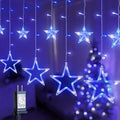 8.2FT 126L Blue White Christmas Star Icicle Curtain Lights Indoor