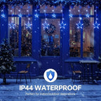 8.2FT 126L Blue White Christmas Star Icicle Curtain Lights Indoor, alternate view 2