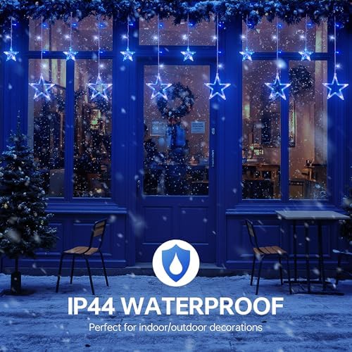 8.2FT 126L Blue White Christmas Star Icicle Curtain Lights Indoor, alternate view 2