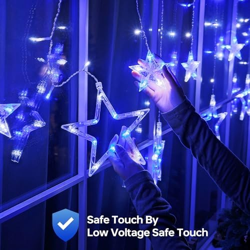 8.2FT 126L Blue White Christmas Star Icicle Curtain Lights Indoor, alternate view 5