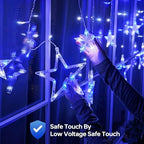 8.2FT 126L Blue White Christmas Star Icicle Curtain Lights Indoor, alternate view 5