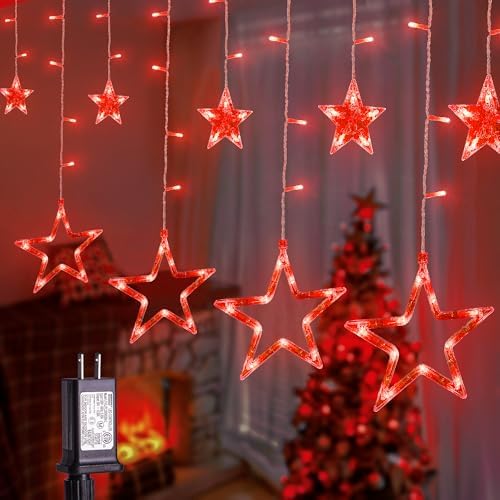 8.2FT 126L Red Halloween Star Icicle Curtain Fairy Lights Indoor
