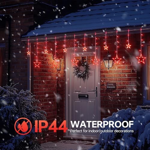8.2FT 126L Red Halloween Star Icicle Curtain Fairy Lights Indoor, alternate view 2