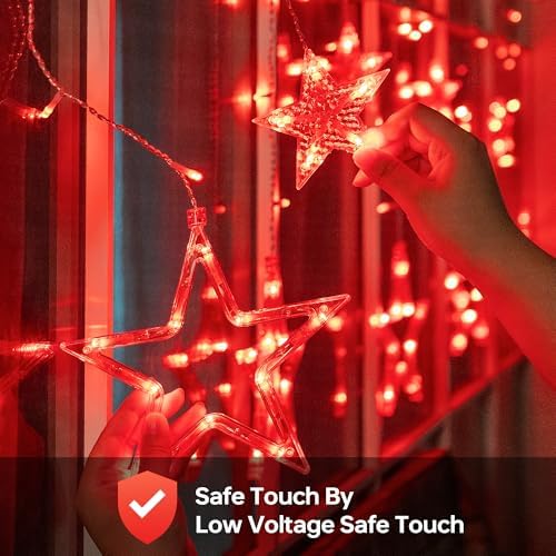 8.2FT 126L Red Halloween Star Icicle Curtain Fairy Lights Indoor, alternate view 3