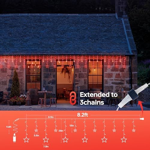 8.2FT 126L Red Halloween Star Icicle Curtain Fairy Lights Indoor, alternate view 5