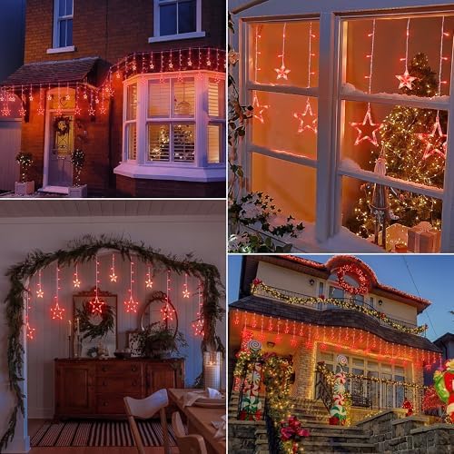 8.2FT 126L Red Halloween Star Icicle Curtain Fairy Lights Indoor, alternate view 6