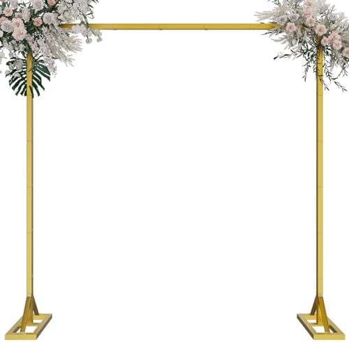 8.2FT Backdrop Stand, Square Wedding Arch & Balloon Stand, Gold in Gold