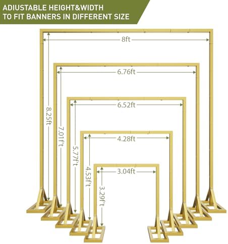 8.2FT Backdrop Stand, Square Wedding Arch & Balloon Stand, Gold in Gold, alternate view 3
