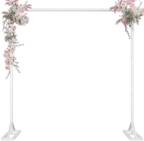 8.2FT Backdrop Stand, Square Wedding Arch & Balloon Stand, White in White