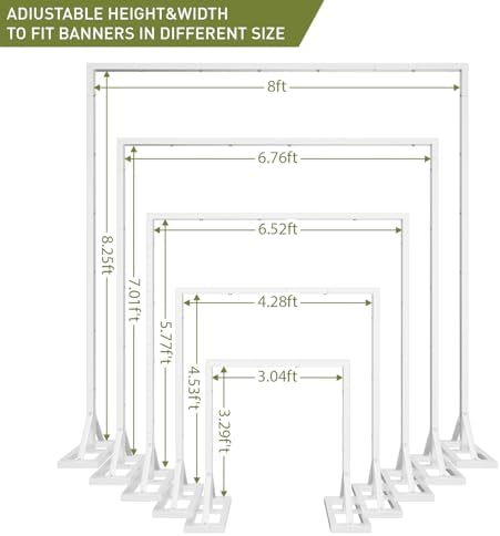 8.2FT Backdrop Stand, Square Wedding Arch & Balloon Stand, White in White, alternate view 3