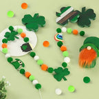 8.2Ft St Patrick's Day Garlands 3D Felt Shamrock Clover Garlands with Fabric Bead Green Hat Bunting Banner