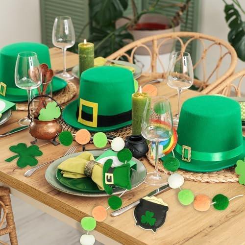 8.2Ft St Patrick's Day Garlands 3D Felt Shamrock Clover Garlands with Fabric Bead Green Hat Bunting Banner, alternate view 3