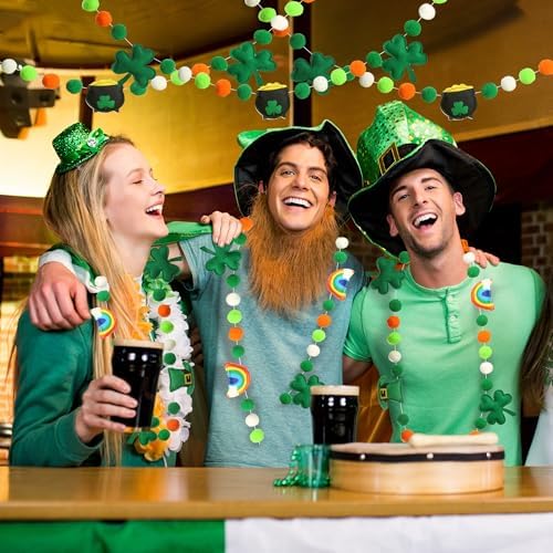 8.2Ft St Patrick's Day Garlands 3D Felt Shamrock Clover Garlands with Fabric Bead Green Hat Bunting Banner, alternate view 4