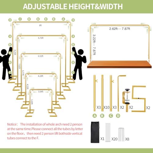8.2FT x 8FT Square Backdrop Stand Heavy Duty Gold Wedding Arch with Clamps, alternate view 4