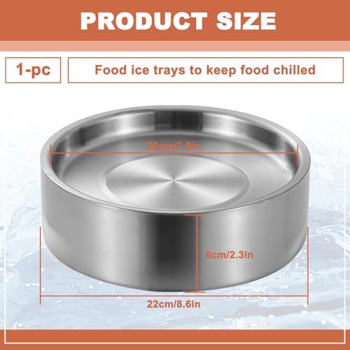 8.4" 304 Stainless Steel Cold Chilled Serving Tray with Ice Chamber, Silver Shrimp Cocktail Serving Dish, alternate view 2