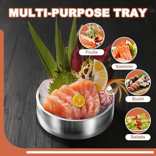 8.4" 304 Stainless Steel Cold Chilled Serving Tray with Ice Chamber, Silver Shrimp Cocktail Serving Dish, alternate view 6