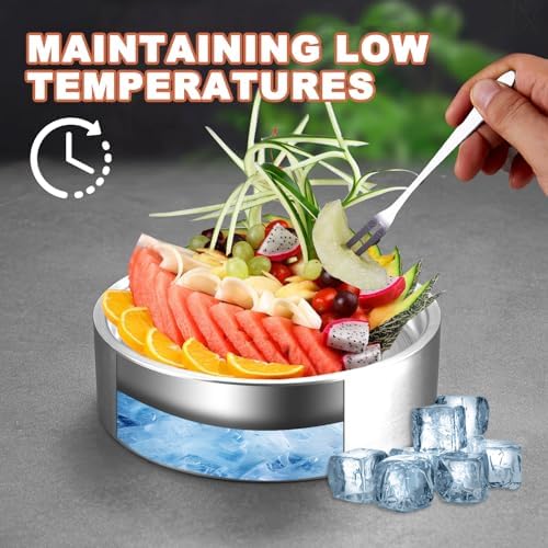 8.4" 304 Stainless Steel Cold Chilled Serving Tray with Ice Chamber, Silver Shrimp Cocktail Serving Dish, alternate view 7
