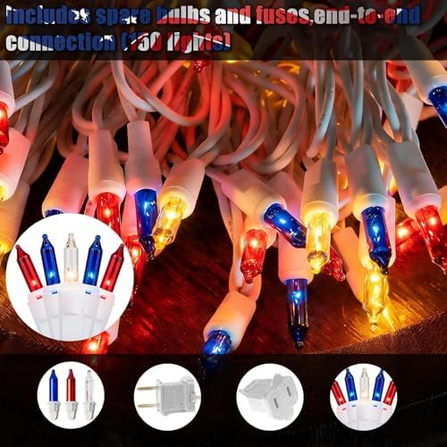 8.5 ft 150 Icicle Lights String Lights 4th of July Decorations Plug in in Red white blue, alternate view 4