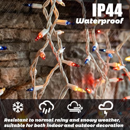 8.5 ft 150 Icicle Lights String Lights 4th of July Decorations Plug in in Red white blue, alternate view 5
