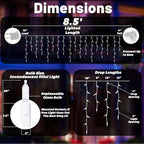 8.5 ft 150 Icicle Lights String Lights 4th of July Decorations Plug in in Red white blue, alternate view 6